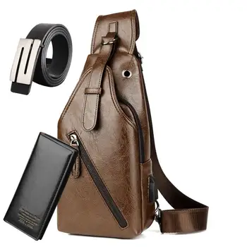 

3 Pcs/set Men waist bag Fashion heuptas Casual Chest Bag + Wallet + Belt waist bag men