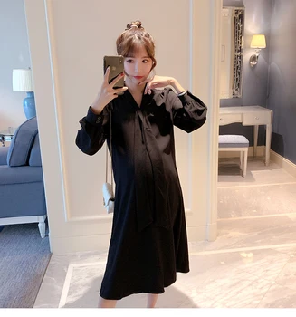 

Explosion models maternity clothes autumn new fashion tide loose bow tie fashion small black dress long-sleeve maternity dress