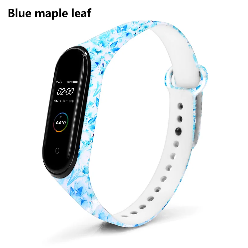 BOORUI mi band 4 ремешок умные аксессуары персонализированный принт различные цветы силиконовый сменный ремешок для xiaomi mi band 3/4 - Цвет: Blue Maple leaf