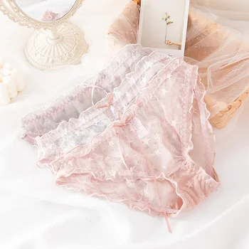 

2020 New Sexy Women Lace Bow Sweet Underwear Briefs Panties Women Breathable Panties Underwear Mid Waist Seamless Lingerie Tanga