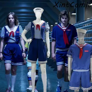

Hot New Movie Stranger Things Steve Cosplay Costumes Ice Cream Shop Robin Navy Uniform Halloween