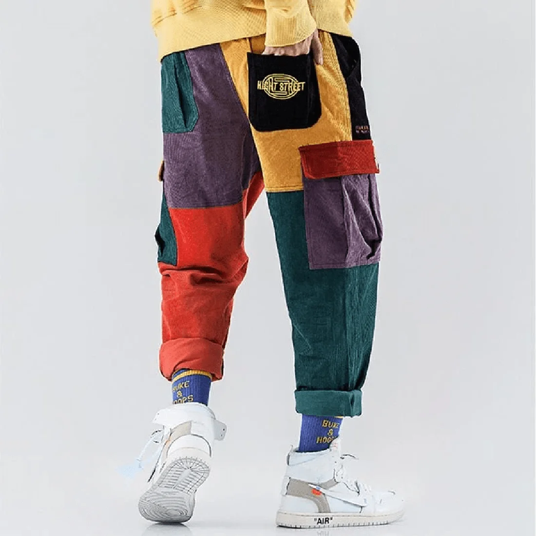 ATSUNSET Color Stitching Cargo Pants Pocket Casual Streetwear Harajuku Sweatpants Male Hip Hop Trousers