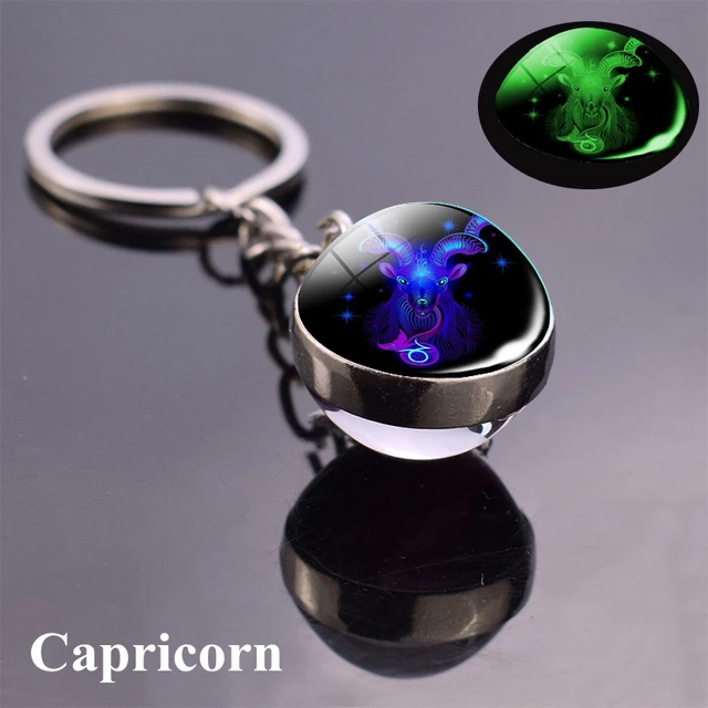 12 Constellation Luminous Keychain Glass Ball Pendant Zodiac Keychain Glow In The Dark Key Chain Holder Men Women Birthday Gift Capricorn Blue