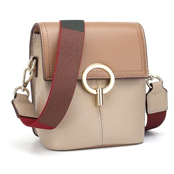 

GO-LUCK Brand Genuine Leather Panelled Bucket Woman Crossbody Shoulder Bag Women's Cowhide Messenger Bags Cell Phone Pack Case