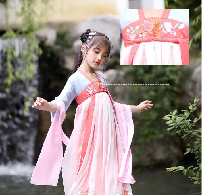 Китайская традиционная древняя одежда Hanfu; Детский костюм; платья с вышивкой; Детский костюм принцессы ZL10