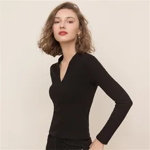 

Autumn Winter Basic Women Long Sleeve Bottomed Thermal Shirt Pullover Solid Color V-Neck Base Shirt Tops T-Shirt Black Khaki
