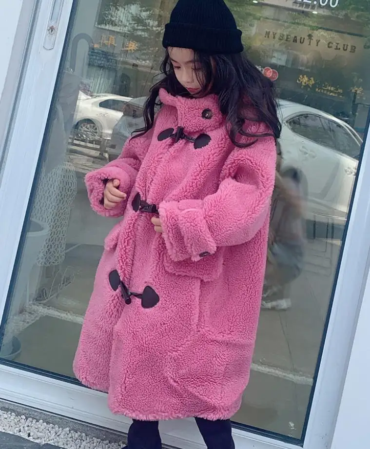 rose red Натуральный мех, шерсть, пальто Новая повседневная теплая верхняя одежда из плюша, стрижка Овцы Modis, гранулы, кашемир, детские зимние куртки пальто Y2535 - Цвет: rose red