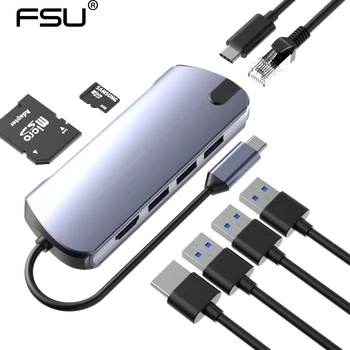 

FSU USB C HUB to HDMI RJ45 PD VGA Card Reader All in One USB 3.0 adapter USB HUB For Macbook Pro Accessories Multi Type C HUB