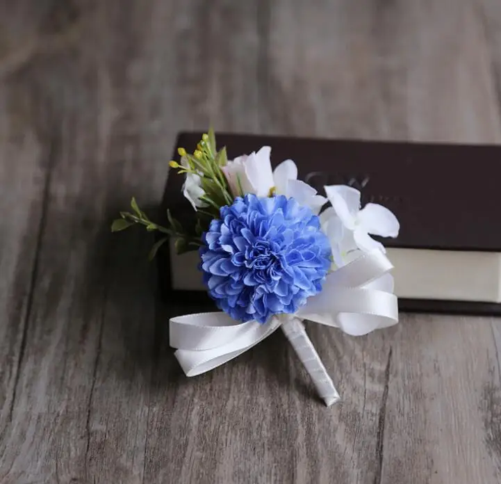 Boutonniere blue Свадебная бутоньерка для гостей жениха Вечерние Свадебные аксессуары брошь букет цветов булавка - Цвет: Boutonniere blue