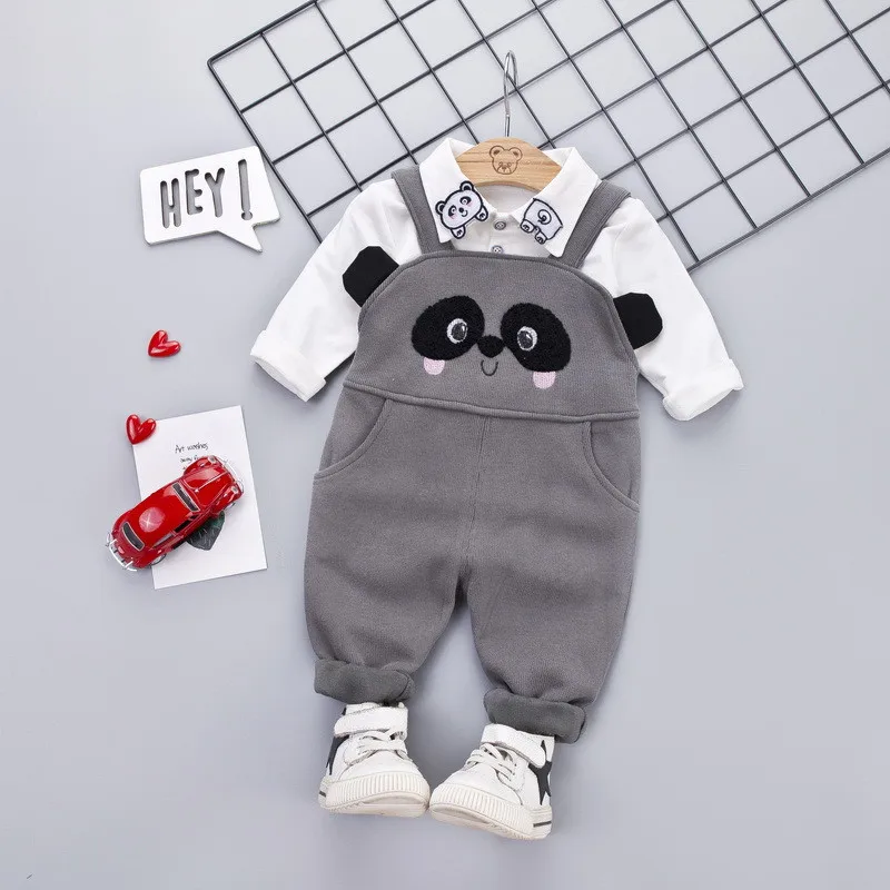 Комплект весенней одежды высокого качества для мальчиков и девочек 0-4 лет, Повседневный модный Детский костюм, детская одежда, рубашка+ комбинезон, 2 предмета - Цвет: Серый
