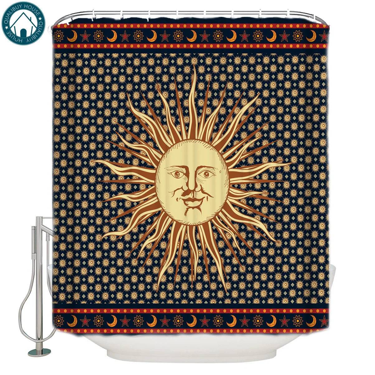 Indian Mandala Solar Celestial Body Bathroom Bath Curtains Bed Shower Curtain Fabric | Дом и сад