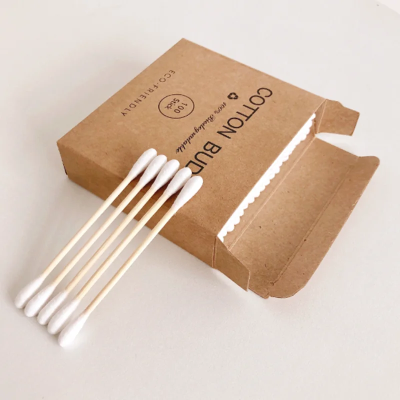 100Pcs Пластиковые 100 шт./кор. с двойной головкой бамбуковые ватные палочки для взрослых Макияж ватные палочки для дерева Чистка ушей инструмент для здоровья - Цвет: 100Pcs