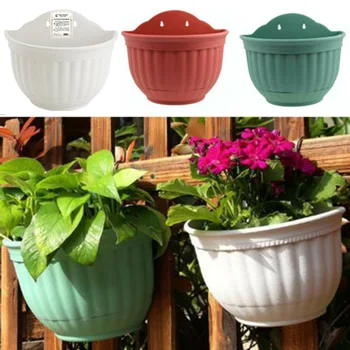

Newest Modern Hanging Flower Pots Plastic Garden Fence Balcony Semicircular Basket Plant Pot Planters