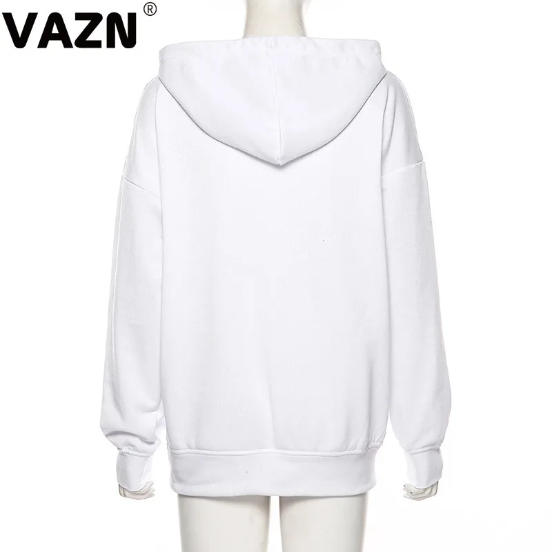 VAZN SXE1735418 возраст снижение Высокая улица ленивый Повседневная мода прозрачный милый белый с капюшоном полный рукав женские длинные толстовки