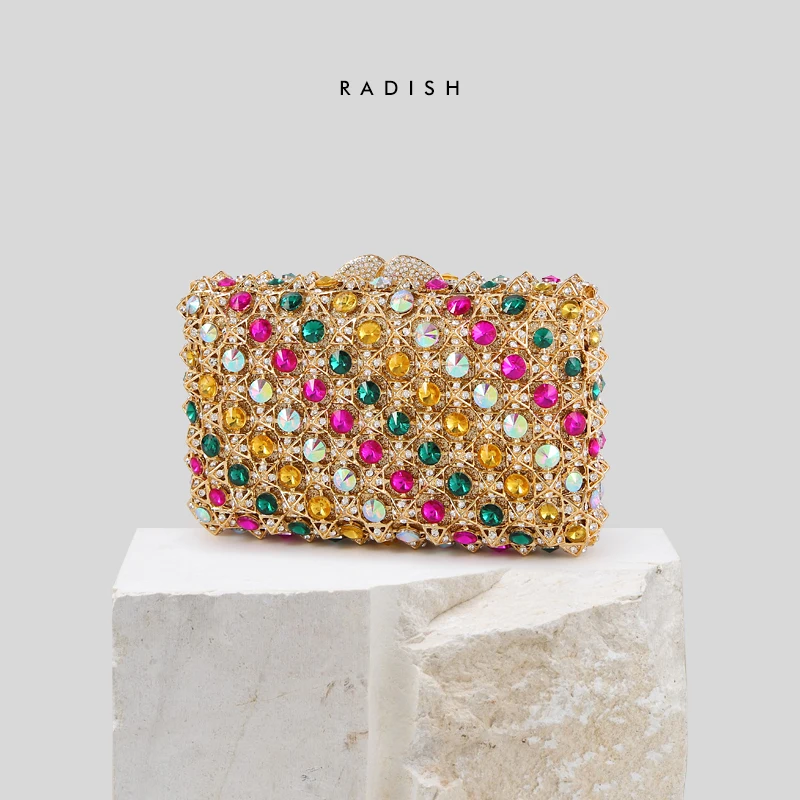 

Alloy Square Large Capacity Twill Diamond Studded by Hand Color Diamond Banquet Dinner Party Dress Clutch luxury designer