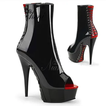 

High Heels Platform Spring Autumn Fall Sexy Party Fetish Women Pumps Punk Gothic Lace up Ankle Boots Pole Dance Night Club Shoes