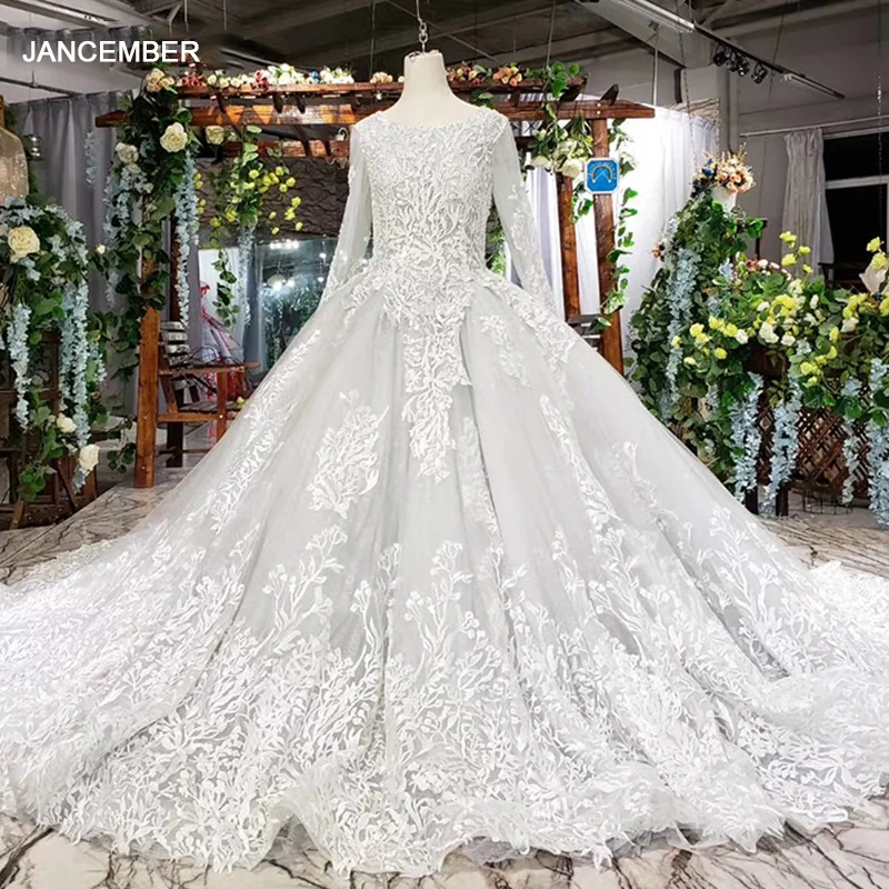 HTL603 серое вечернее платье для мусульманских женщин с длинными рукавами и круглым