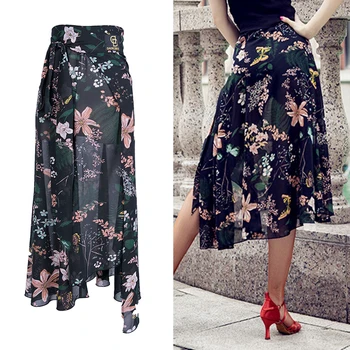 

Printing Latin Dance Skirt Women Fashion Tango Salsa Cha Cha Ballroom Practice Wear Samba Rumba Performance Rave Outfit DC4148
