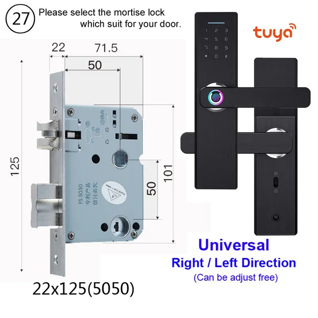 RAYKUBE Wifi Electronic Door Lock With Tuya APP Remotely / Biometric Fingerprint / Smart Card / Password / Key Unlock FG5 Plus 22x125 5050
