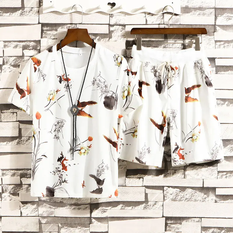 

Men's Summer T-shirt + Shorts Suit Teenagers Clothes Fashion Leisure Tracksuit Male 2020 Plus Size 2 Pieces Sets