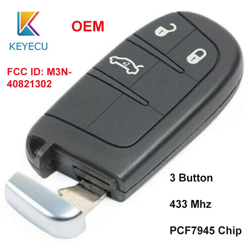 

KEYECU OEM Replacement Smart Remote Key With 3 Button 433MHz PCF7945 Chip FOB for Fiat 500 500X 500L FCC: M3N-40821302