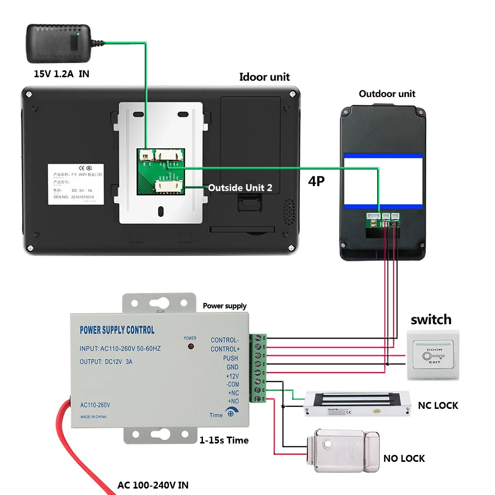 Monitor de vรญdeo sem fio com tela de 7 polegadas, wi-fi, digital, rfid, interfone para porta, campainha, sistema de intercomunicaรงรฃo com ahd 1080p,