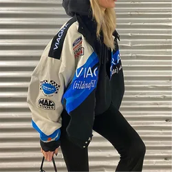 Azul impresso casual solto jaqueta mulher jaqueta bomber jaqueta feminina colorblock casaco feminino 2021 primavera e outono novo estilo de esportes