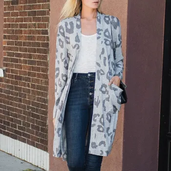 

Women Long Sleeve Cardigan Casual Leopard/Stars Pockets Loose Outwear Tops Coat Women's Frayed Plus size Jackets Coats Cool Y927