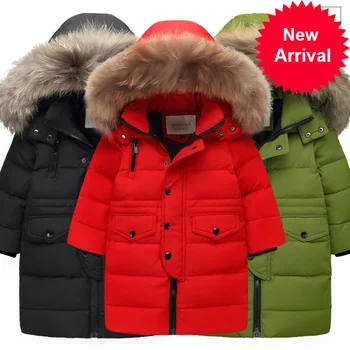 

winter -30 degrees Kids jacket snowsuit Thicken parka real fur Hooded Children boys jacket Outerwear Long Coats Down Parkas girl