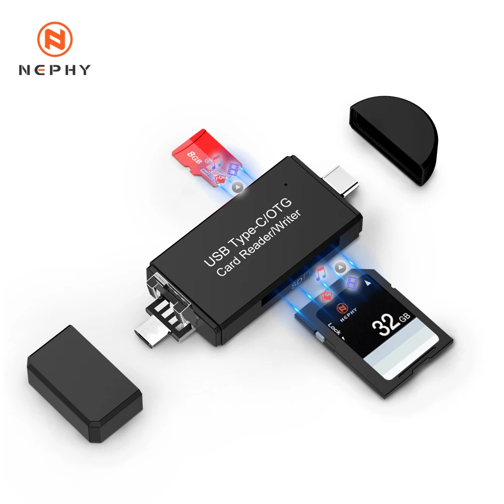 OTG Устройство для чтения карт с кабелем 3 в 1 адаптер Micro USB Type C thunderbolt Samsung Huawei MacBook