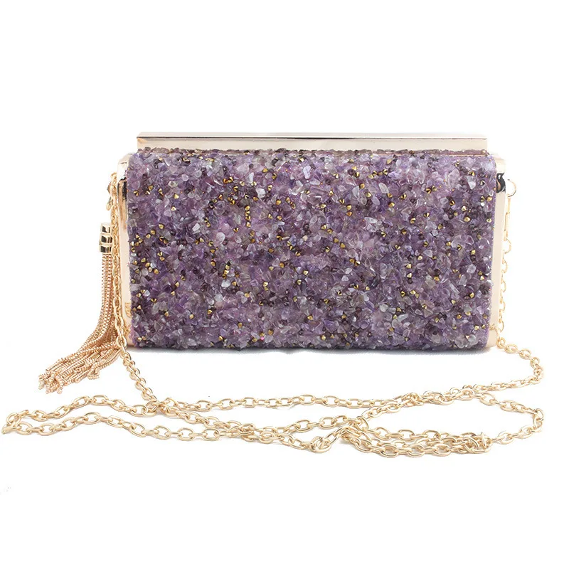 purple Камень зерна PU кожа легко застёгивающийся клатч кисточки сумки вечерние Свадебные Роскошные кошельки дизайнерские модные женские вечерние сумки - Цвет: purple