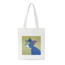 Забавные винтажные женские сумки на плечо в стиле Харадзюку с принтом кошки и мышки из мультфильма, Повседневная Большая вместительная сумка на плечо