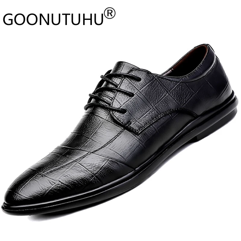 2021 New Fashion Men's Derby Shoes Genuine Leather Male Classic Brown Black Business Shoe Man Party Office Formale For Men | Обувь