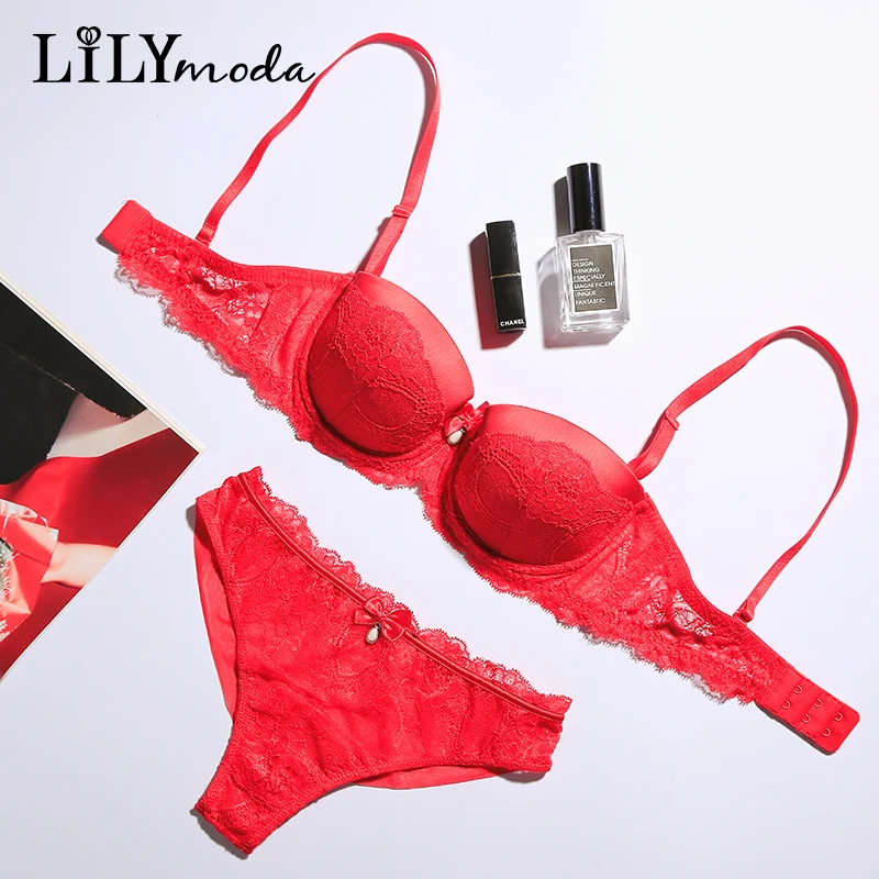 Женский комплект нижнего белья Lilymoda красный кружевной бюстгальтер с украшением