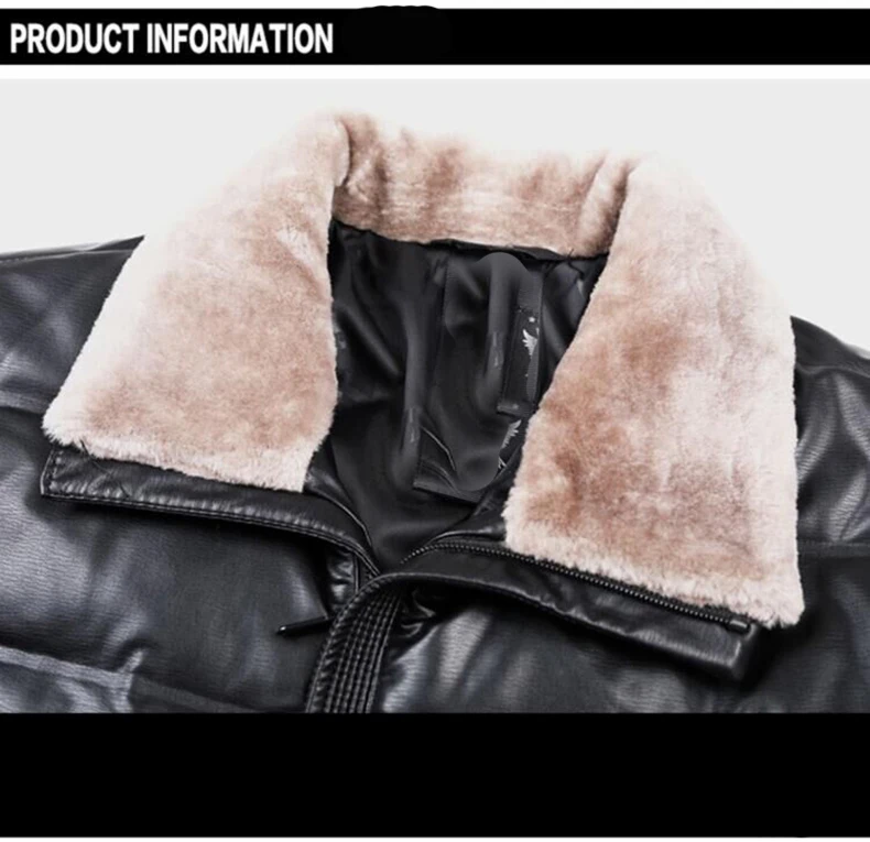Модная черная куртка из искусственной кожи, Мужское пальто размера плюс, зимнее теплое пальто из искусственной кожи на утином пуху, верхняя одежда на пуговицах