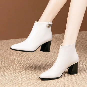 

Plus Size High Heels Female Chelsea Boots Winter Elegant Women Genuine Leather Ankle Boots Dancing Party dress Shoes Woman