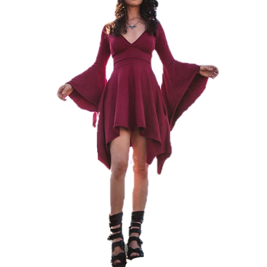 Women-Vintage-Dress-Sexy-Casual-Irregular-Latern-Sleeve-Robe-V-neck-Medieval-Clothes-Loose-Vestidos-Funny (5)