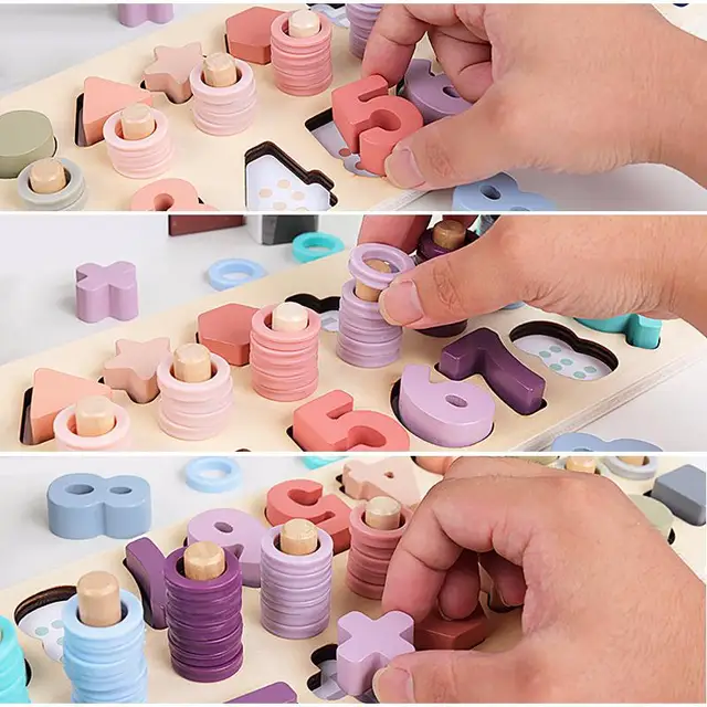 Preschool Wooden Montessori Toys Geometric Shape Cognition Match Baby Education Teaching Aids Busy Board Math Toys For Children 3