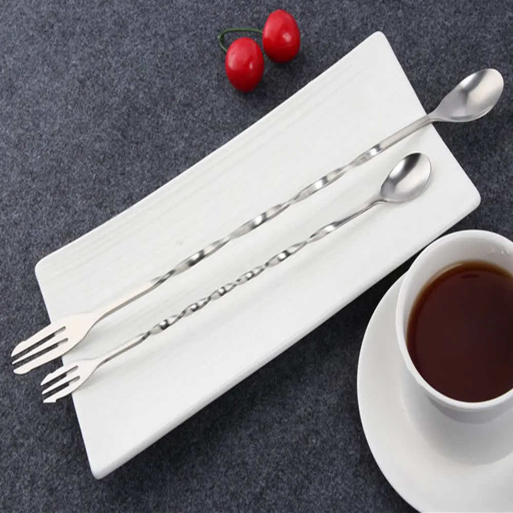 1pc 26/32cm Cocktail Pick Swizzle Sticks Stirrer Bar Spoon Mixing Fork Drink Muddlers Bartender Kitchen Tools