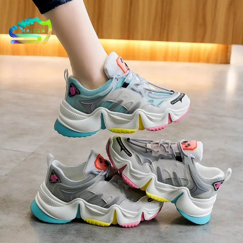 

NAICEN Women Sneakers Vulcanize Breathable Rainbow Color Fashion Casuals Height Increasing Female Chunky Ladies Shoe Zapatillas