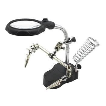 

High Definition Jewelry Repair Soldering Iron Stand Magnifying Glass 3.5X 12X Desktop Magnifier Tools Lens Inspection LED Light