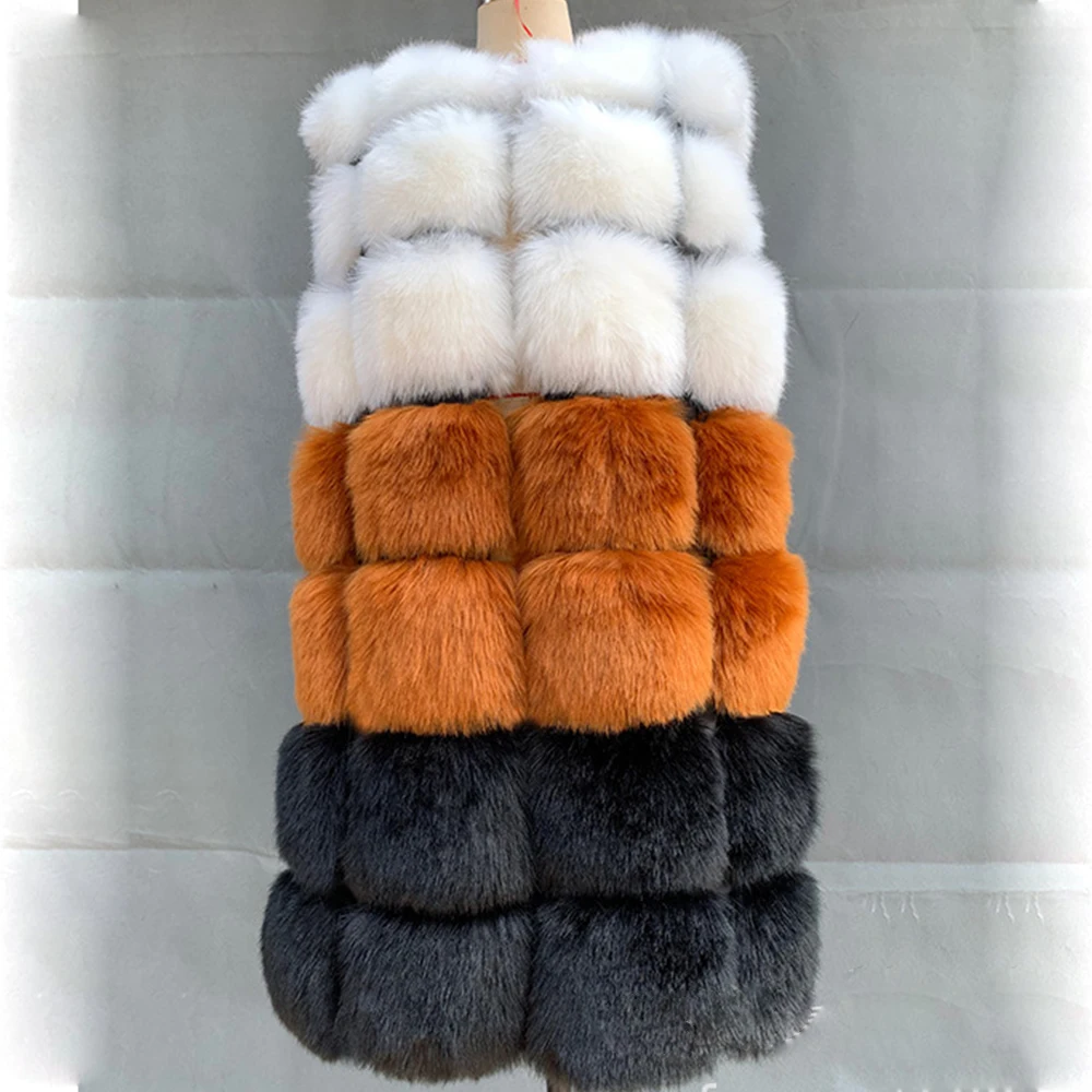 puffer coat with hood HJQJLJLS 2021 New Fashion Women Patchwork Color Thick Warm Fur Vest Female Rainbow Color Sleeveless Artificial Fur Coat Jacket petite long puffer coat