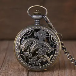 Механические карманные часы в стиле ретро с бронзовыми римскими цифрами, брелок, цепочка, скелет, ручные карманные часы, лучшие подарки для
