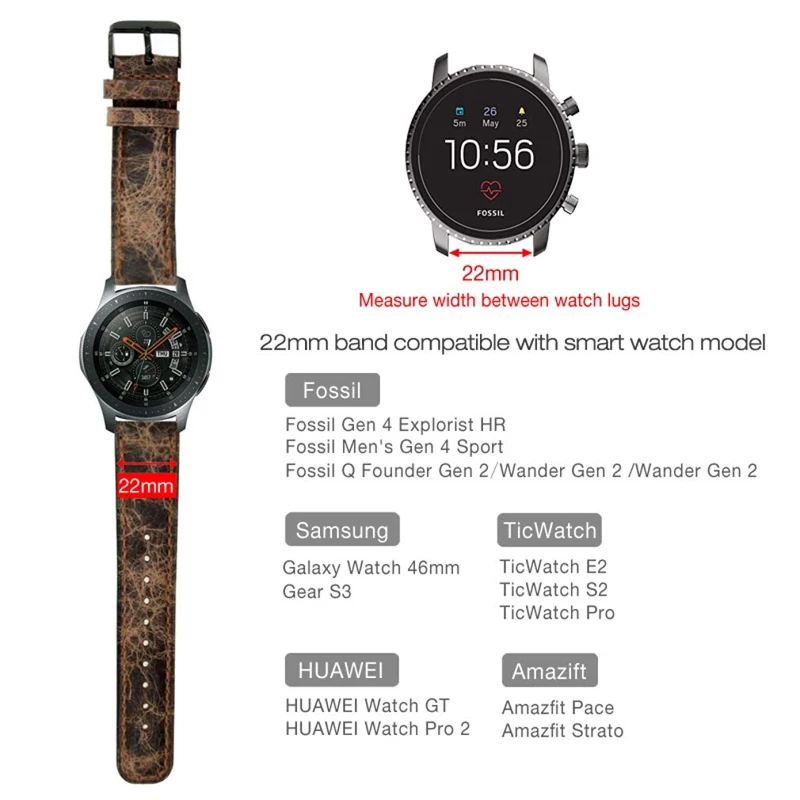 Ремешок из натуральной кожи для Samsung gear S3 Frontier Galaxy Watch 46 мм huawei watch gt 2 браслет huami