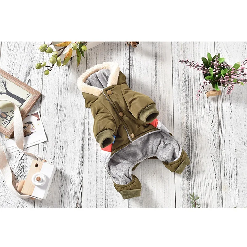 Pet 4-legged Clothes Windproof Cotton-padded Hooded Jacket For Small Dog Clothing Windproof Sleeves Costume Outfit Vest Clothes