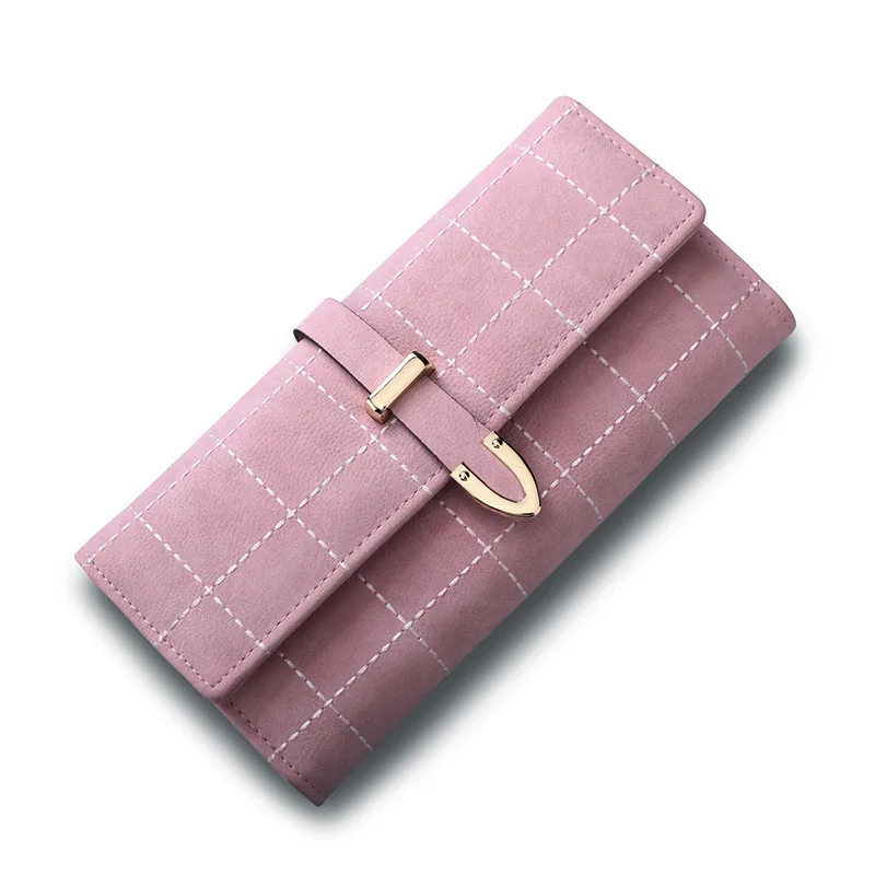 Pink Кошелек HISUELY для женщин, кошелек для девочек, модный дизайн из клетчатой кожи с полиэстером, сумка для телефона, длинный тонкий женский кошелек - Цвет: Pink