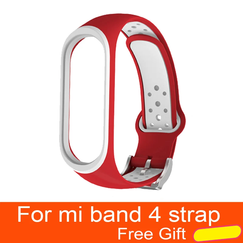 Для Xiaomi mi Band 4 ремешок Смарт аксессуары Замена водонепроницаемый двойной цвет силиконовый браслет для mi Band 4 NFC ремешок - Цвет: Red-white