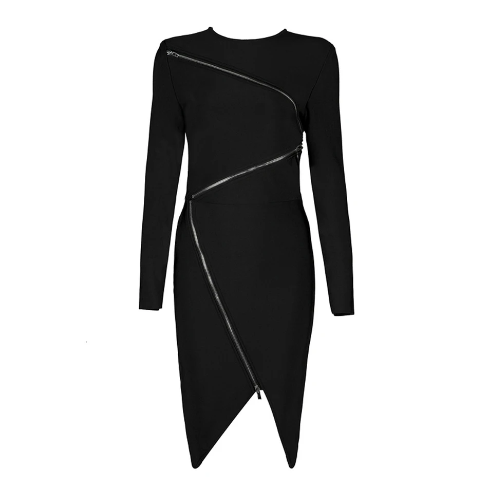 Новое лучшее женское шикарное платье на молнии с длинным рукавом облегающее Бандажное платье Сексуальное черное вечернее платье знаменитостей Vestidos