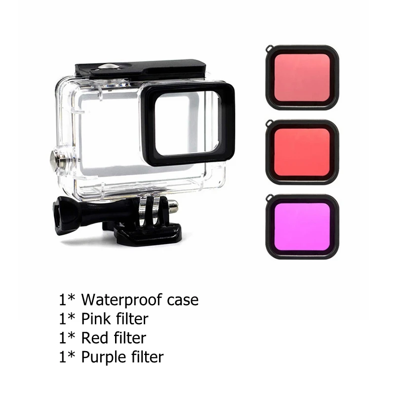 Hero 5 6 7 черный водонепроницаемый корпус защитная коробка для дайвинга крышка с розовым красным фиолетовым фильтром для GoPro 7 6 5 Черные Аксессуары - Цвет: E Package