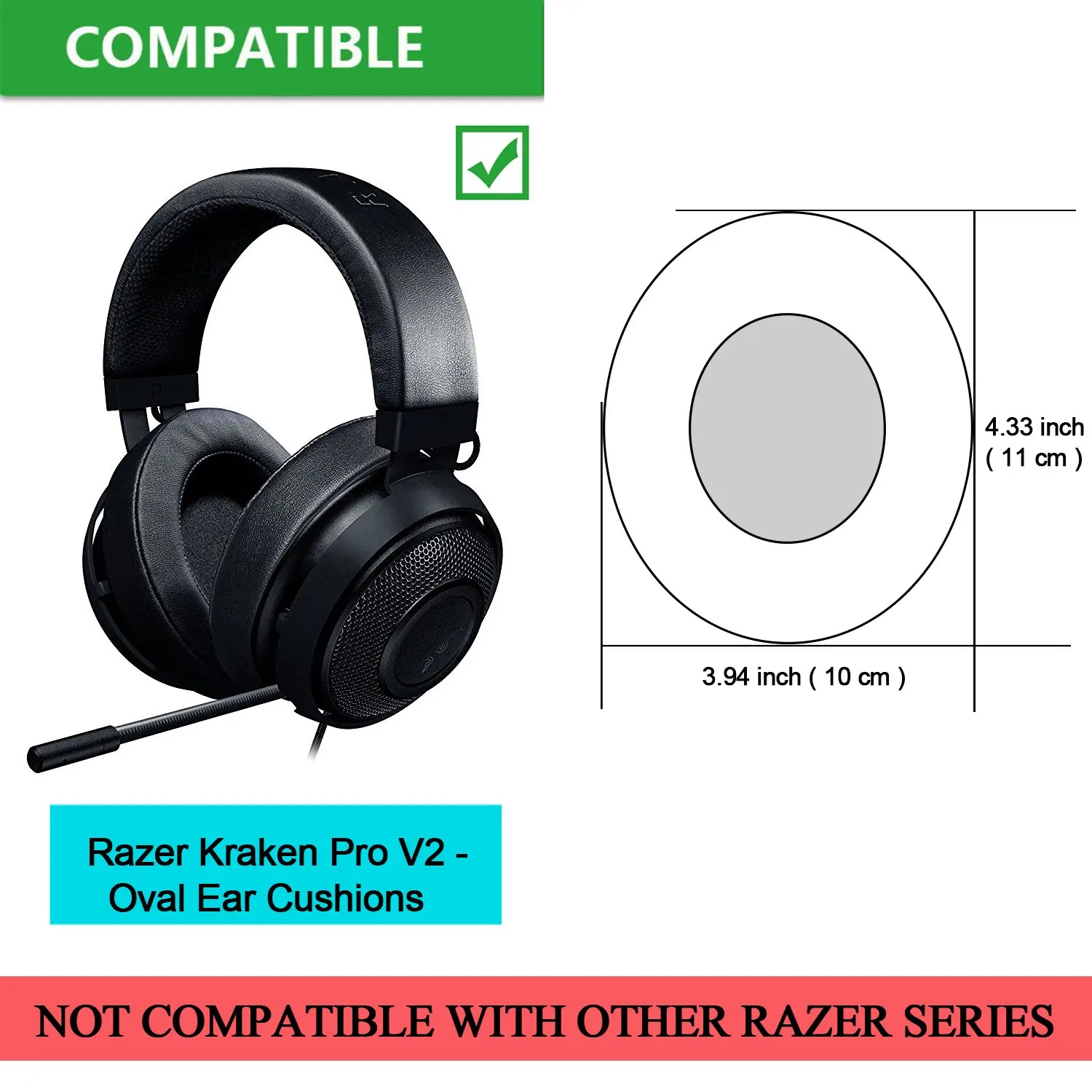 Replacement Earpads for Razer Kraken Pro V2 Gaming Headset Headphones Repair Parts Ear Pads with Plastic Oval Earpads